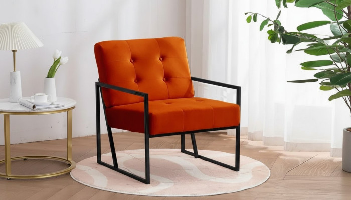 Orange armchair living room luxury furniture high-quality metal legs textile new