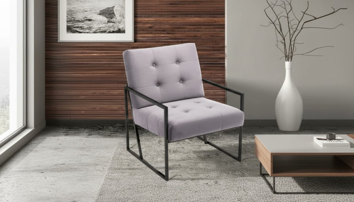 Living room armchair purple color metal legs textile 1-seater Chesterfield