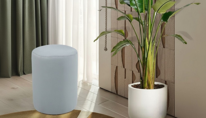 Luxurious stool with white fabric cover and MDF frame new