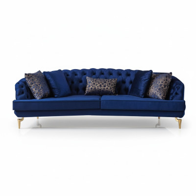 Blue Living Room Chesterfield Sofa Set Luxury Upholstered Sofas 4x Seater