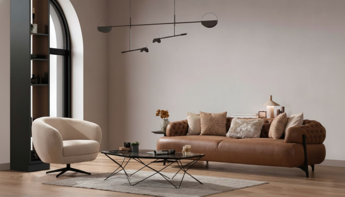 Modern living room sofa set designer three-seater noble armchair 2-piece set