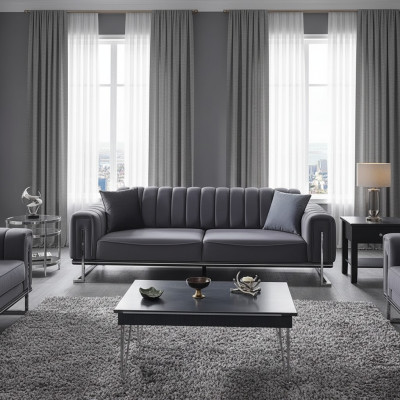Luxury gray Chesterfield three-seater sofa for the living room