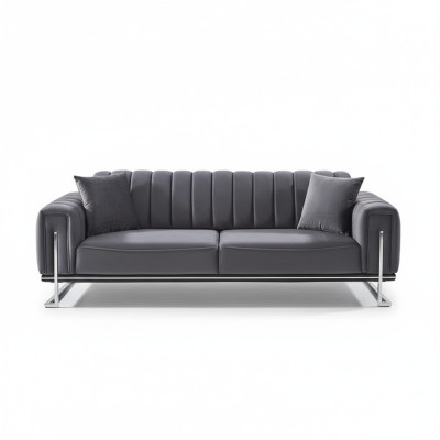 Luxury gray Chesterfield three-seater sofa for the living room