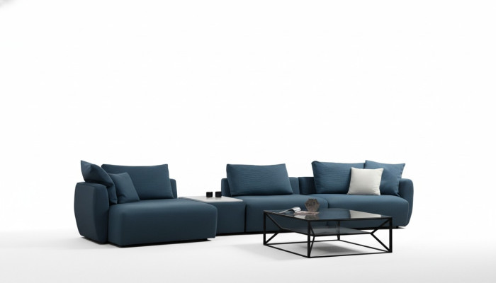 Luxurious modern blue L-shaped corner sofa for the living room