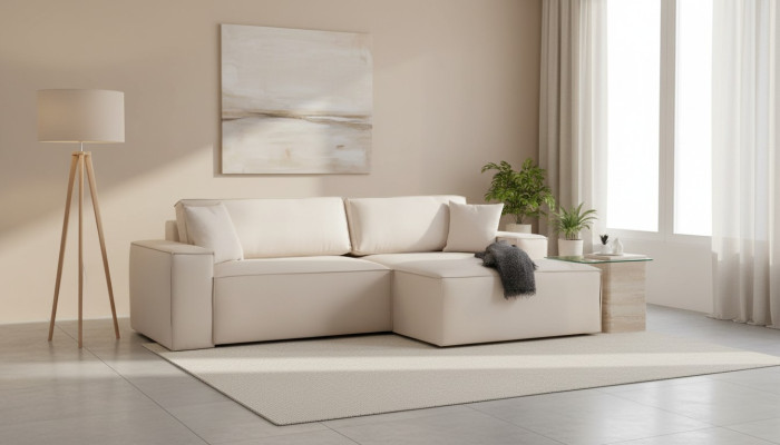 White fabric corner sofa style L for living room
