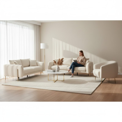 Upholstered sofa set for living room, three-seater sofa, luxurious fabric armchair