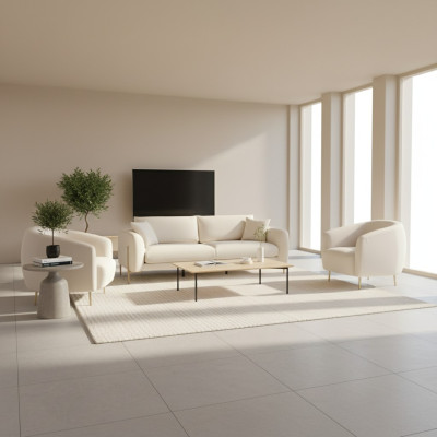 Upholstered sofa set for living room, three-seater sofa, luxurious fabric armchair