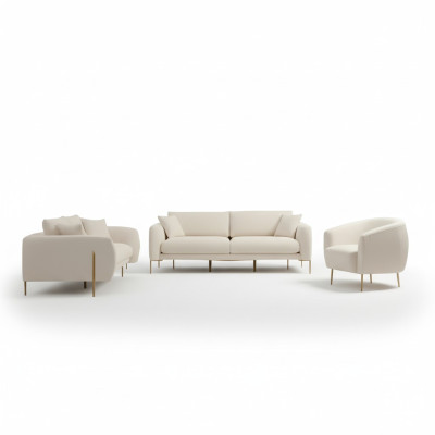 Upholstered sofa set for living room, three-seater sofa, luxurious fabric armchair