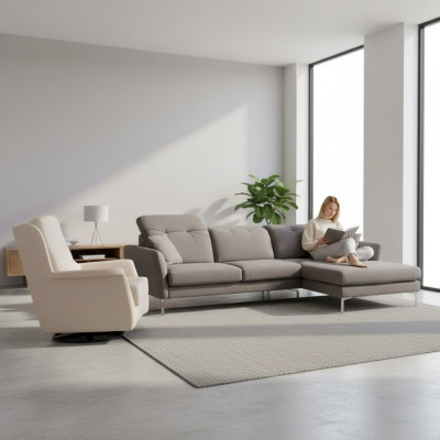 Gray-white design corner sofa for living room with armchair