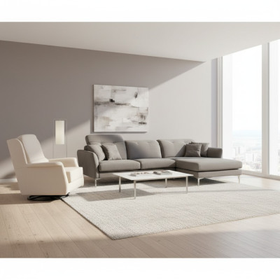 Gray-white design corner sofa for living room with armchair