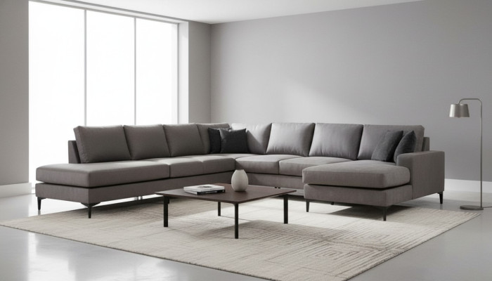 Modern gray design sofa for living room U-shaped fabric sofa
