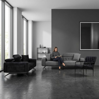 Modern 3-seater sofa black-grey