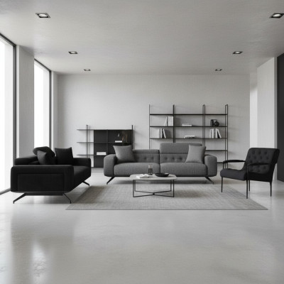 Modern 3-seater sofa black-grey