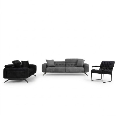 Modern 3-seater sofa black-grey