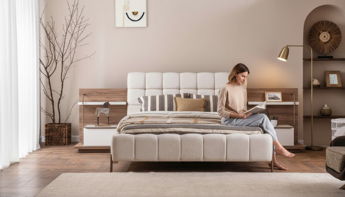 Modern white double bed stylish bedroom furniture upholstered furniture