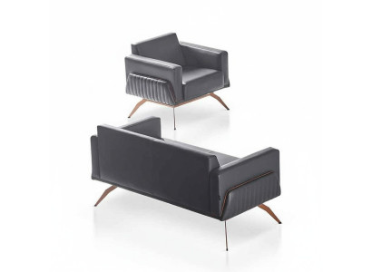 Office room set 2-piece 2-seater sofa with armchair gray solid color living room