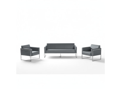 Study Room Set 3-piece, 3-seater with 2x armchair, gray, solid color, modern style