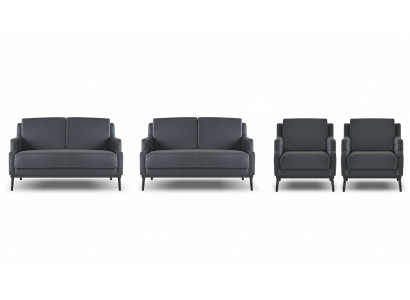 Office room set, 4-piece, 2x two-seater, 2x armchair, dark grey, solid color, modern.