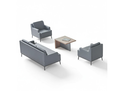 Office Set 4-piece 3-Seater 2x Armchairs Coffee Table Dark Grey Brown