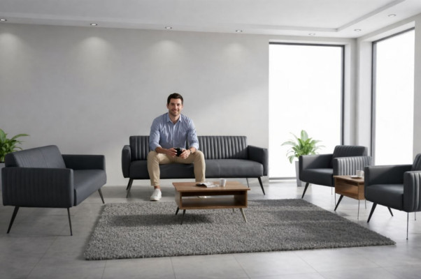 Office Room Set 5-piece Black 3-Seater 2-Seater 2x Armchair Coffee Table