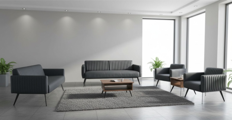 Office Room Set 5-piece Black 3-Seater 2-Seater 2x Armchair Coffee Table
