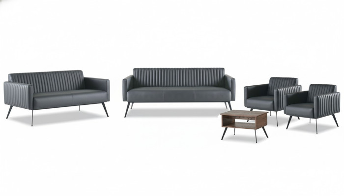 Office Room Set 5-piece Black 3-Seater 2-Seater 2x Armchair Coffee Table