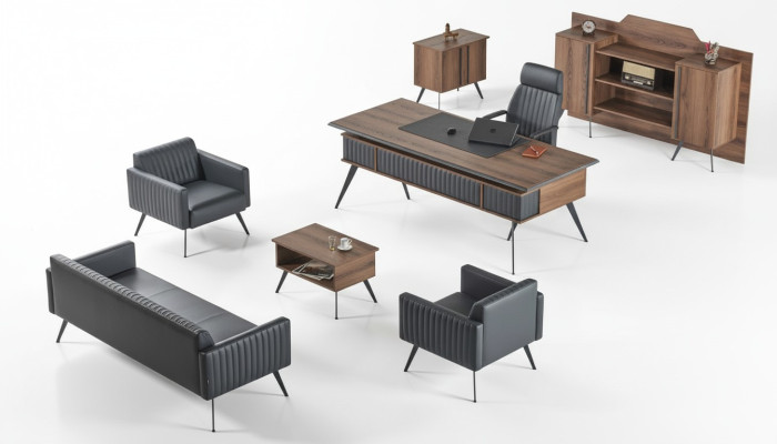 Gray-Brown Stylish Study Room Seating Furniture Storage Table Sideboard 7 Pieces
