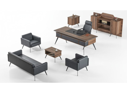Gray-Brown Stylish Study Room Seating Furniture Storage Table Sideboard 7 Pieces