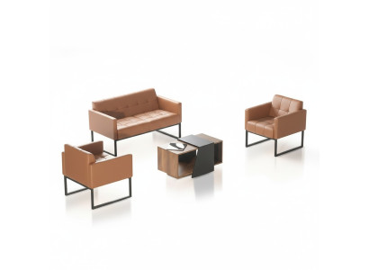 Study Room Set Brown 4-Piece 2-Seater 2x Armchair Coffee Table Solid Color Style