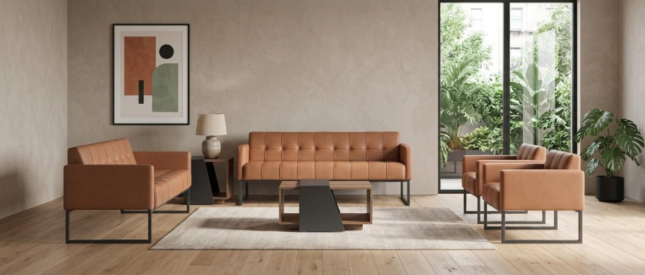 Office room set 5-piece 3-seater 2-seater 2x armchairs coffee table brown style