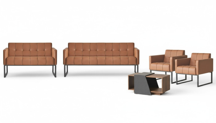 Office room set 5-piece 3-seater 2-seater 2x armchairs coffee table brown style