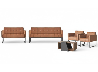 Office room set 5-piece 3-seater 2-seater 2x armchairs coffee table brown style