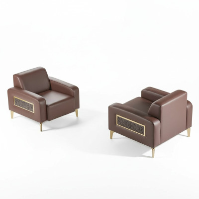 Office Set 2-piece Armchair Brown Solid Color Modern Design Living Room