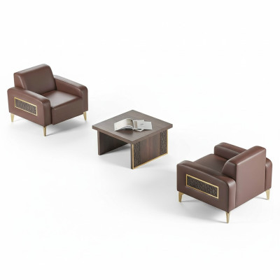 Study Room Set 3-piece 2x Armchairs Coffee Table Brown Solid Color Living Room
