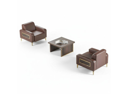 Study Room Set 3-piece 2x Armchairs Coffee Table Brown Solid Color Living Room