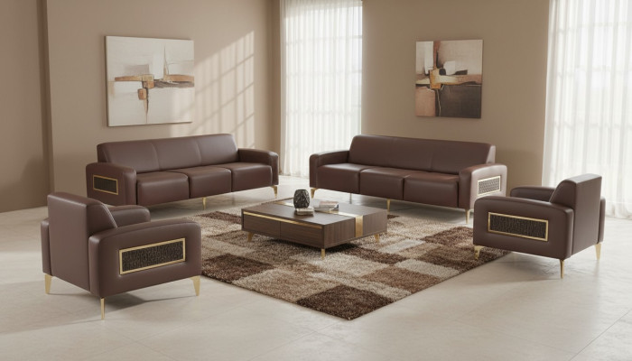 Noble brown office leather suite modern three-seater sofas armchairs