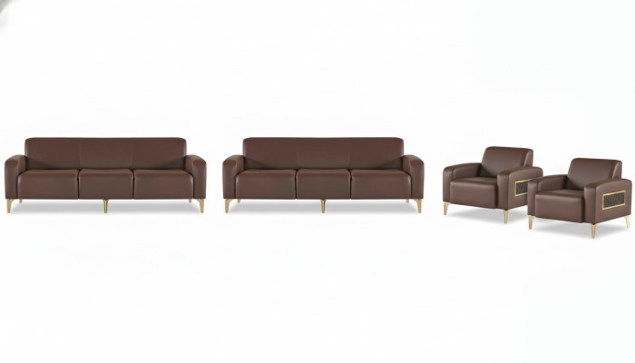 Noble brown office leather suite modern three-seater sofas armchairs