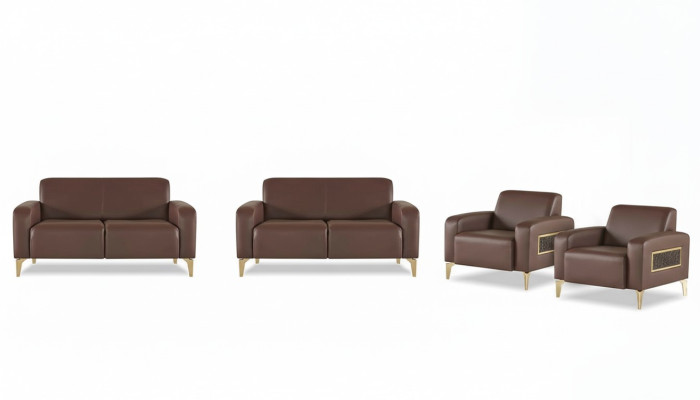 Office set 4-piece 2x 2-seater with 2x armchair brown solid color modern