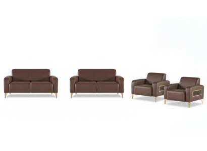 Office set 4-piece 2x 2-seater with 2x armchair brown solid color modern