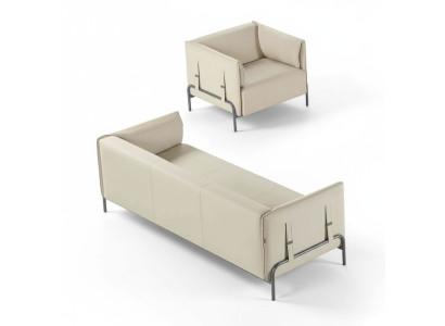 Office set 2-piece 3-seater armchair beige solid color cushion living room
