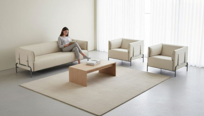 Study Room Set 3-Piece Beige 3-Seater 2x Armchairs with Cushions Living Room