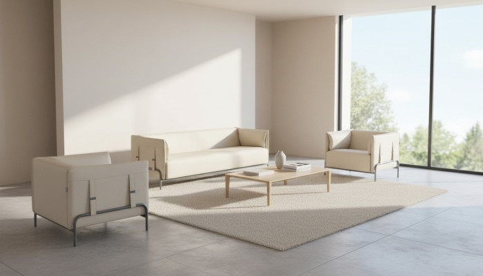 Study Room Set 3-Piece Beige 3-Seater 2x Armchairs with Cushions Living Room