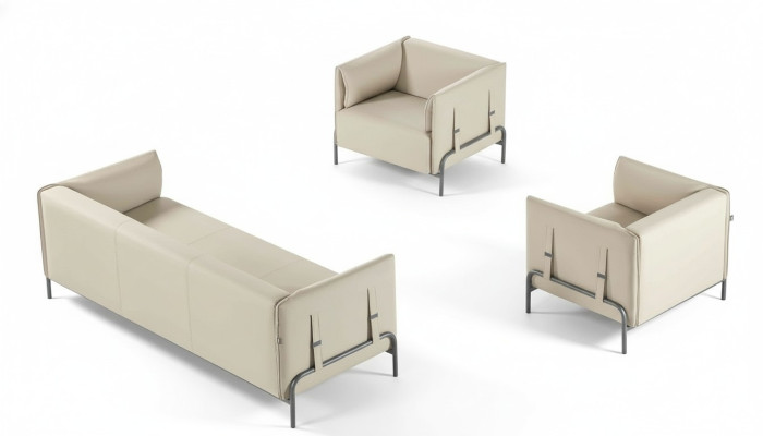 Study Room Set 3-Piece Beige 3-Seater 2x Armchairs with Cushions Living Room
