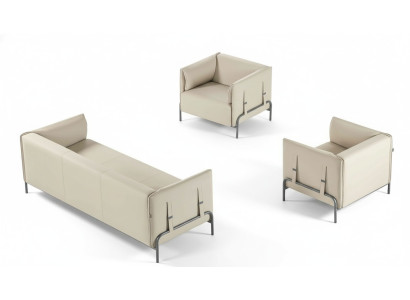 Study Room Set 3-Piece Beige 3-Seater 2x Armchairs with Cushions Living Room