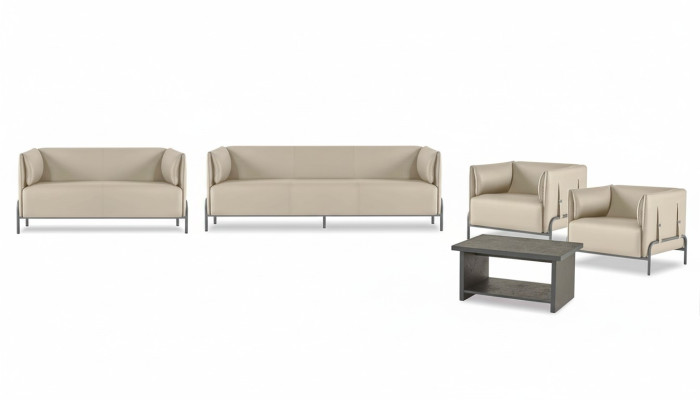 Office Room Set 5 pieces Beige 3-Seater 2-Seater 2x Armchair Gray Coffee Table