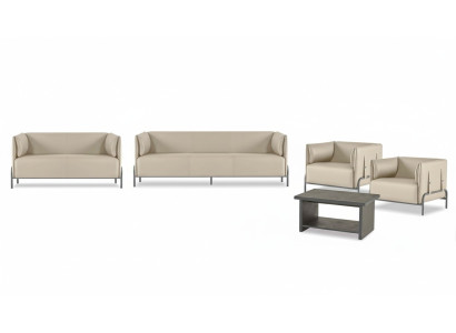Office Room Set 5 pieces Beige 3-Seater 2-Seater 2x Armchair Gray Coffee Table