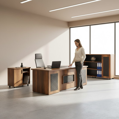 Study set 3-piece office table sideboard chest of drawers storage brown black