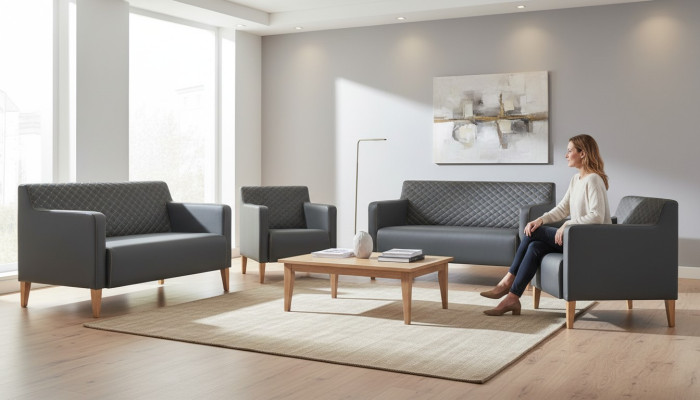 Office Suite 4-piece 2x S-sofa 2x Armchair Black Solid Color Modern