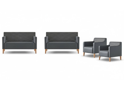 Office Suite 4-piece 2x S-sofa 2x Armchair Black Solid Color Modern