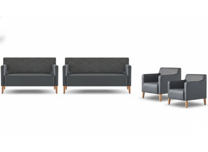Office set 4-piece 3-seater 2-seater 2x armchairs black living room